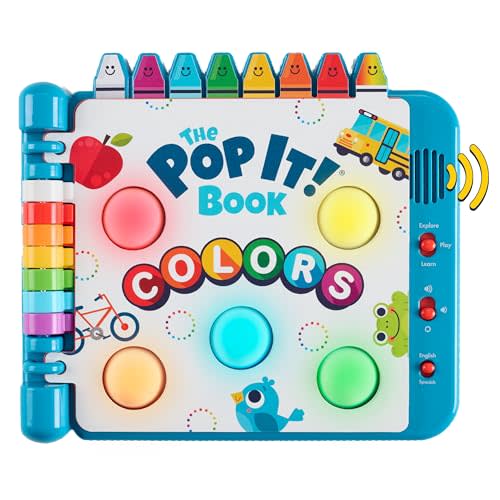 Chuckle & Roar Pop It! Book: Colors – Interactive Sensory Learning Book with Bilingual English & Spanish Play, Grow-with-Me Modes, Quiet Mode, Color Learning Toy for Toddlers Ages 1–4+