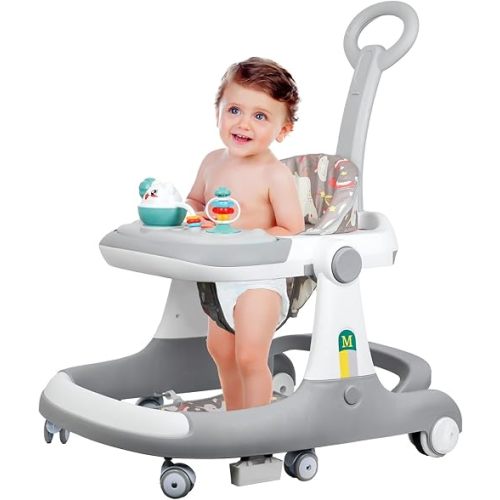 5 in 1 Baby Walker - Walkers for Babies 6-18 Months Adjustable Height, Baby Walker with Wheels, Baby Walkers for Boys, Baby Walker with Foot Pads/Handles, Baby Walker Portable Foldable