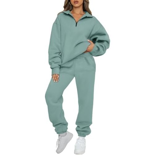 AUTOMET Women's Sweatsuits 2 Piece Outfits Lounge Sets Half Zip Pullover, Long Sleeve, Baggy Sweatpants, with Pockets