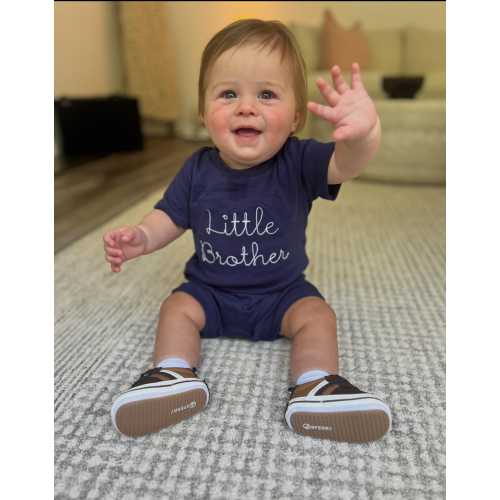 Embroidered Little Brother Navy Romper