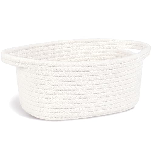 ABenkle Small Storage Basket, Mini Basket, Cute Tiny Cotton Rope Woven Basket, Shelf Basket, Boho Decorative Toy Storage Bin Gift Baskets, White
