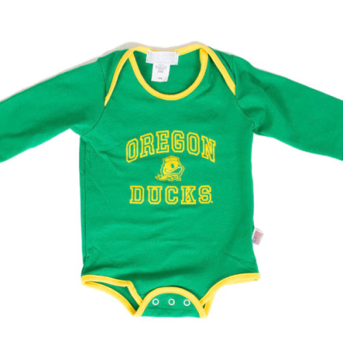 Infant Green Third Street Yellow Oregon Ducks Mascot Long Sleeve Onesie