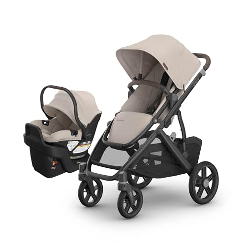 UPPAbaby Vista V3 Stroller + Aria V2 Infant Car Seat Travel System Combo – Toddler Seat, Bumper Bar, Bug and Rain Shields, Car Seat Base, and Infant Insert Included – Ada (Sandstone Mélange)