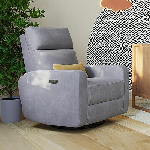 Nurture& The Glider Plus - Premium Nursery Power Recliner | Swivel Chair with Adjustable Head Support and Adjustable Lumbar Support | Built-in USB - The Ultimate Comfort for Nursing, Relaxing (Gray)