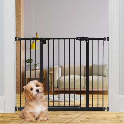 keny 29"-42.5" Baby Gate for Stairs, Auto Close Safety Dog Gate, Pressure Mounted Easy Walk Through Pet Gate for Doorways, Durable Stair Gate, 30" Tall, Black