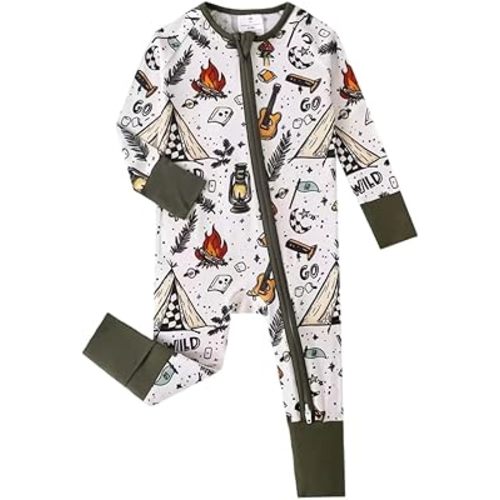 Baby Onesie Zipper Baby Romper Long Sleeve Romper Two-Way Zip Fold Over Footies for Girls and Boys