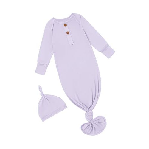 PATPAT Baby Sleeper Gown with Bamboo Viscose for Newborn Girls Boys, Knotted Nightgown with Mittens for Infant Home Coming