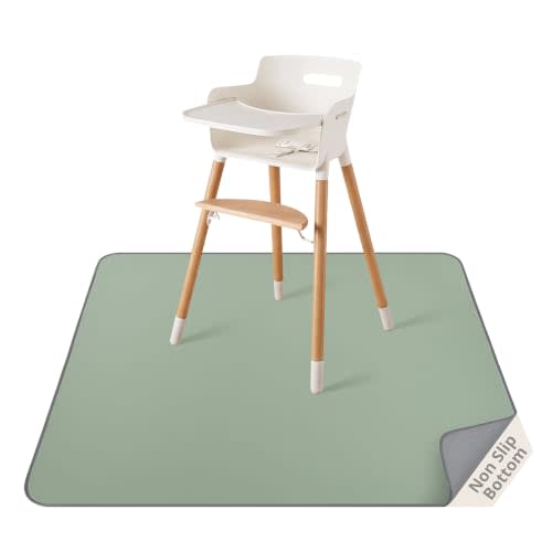 Blissful Diary Baby Splat Mat for Under High Chair, 50.4 x 50.4 Inch Wipeable Splash Mat, Waterproof and Washable, Anti-Slip Floor Protector, Sage Green