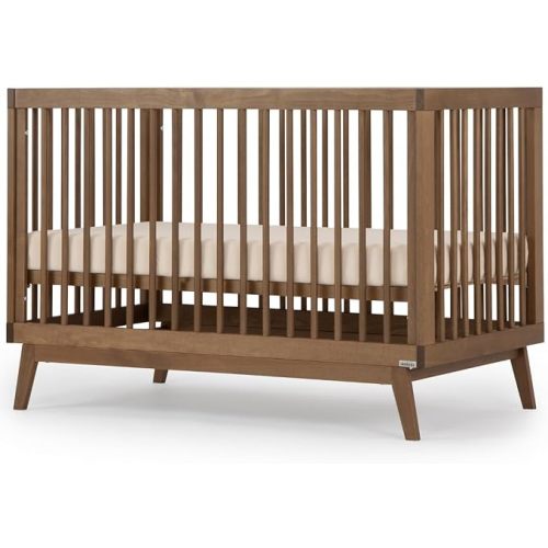 dadada Baby Soho 3 in 1 Convertible Wooden Crib to Toddler Bed - Made in Italy, GREENGUARD Gold Certified, Baby-Safe Finish, Sustainable Beech Wood, Modern Design, 3 Adjustable Heights (Walnut)