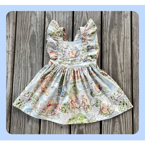 FREE SHIPPING Winnie the Pooh Inspired Dress Made to Match Vintage Romper Made From Same Fabric