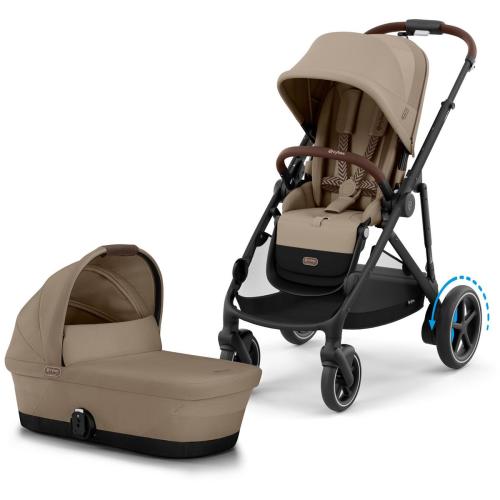 Cybex eGazelle S Electronic Assist Stroller + Gazelle S 2 Cot Bundle - Black Frame / Almond Beige