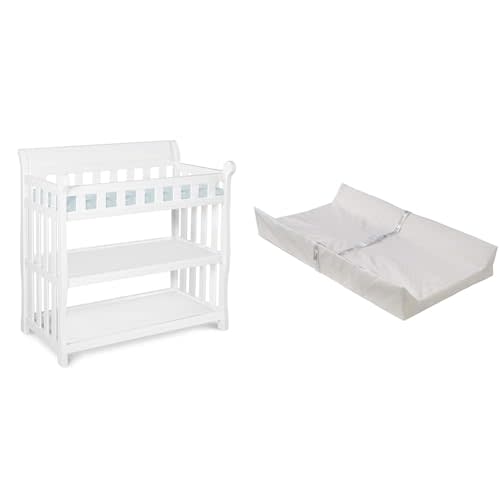 Delta Children Eclipse Changing Table with Changing Pad, White & Foam Contoured Changing Pad with Waterproof Cover