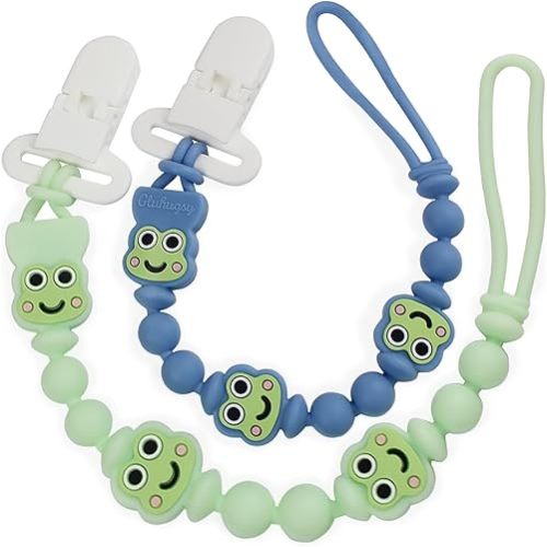 Pacifier Clips 2 Pack, Silicone Baby Pacifier Clips with One Piece Design, Frog Character, BPA Free - CPSIA Certified, Soft Flexible Paci Clip Holder