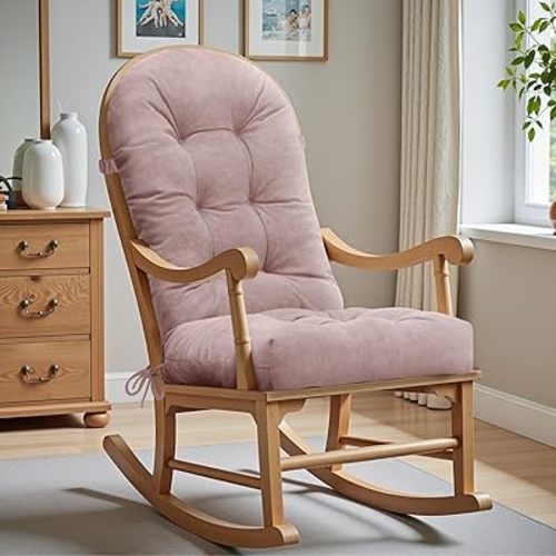 Rocking Chair Cushion - Velvet Fabric, High-Density Sponge, Durable Comfort Non-Slip Bottom Tufted Seat Pads with Ties, Velvet︱Dirty Pink, 44x19x4 inch