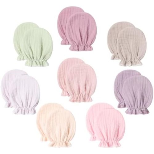 8 Pairs Newborn Baby Muslin Cotton Mittens 0-6 Months No Scratch Elastic Wrist Soft Breathable Gloves