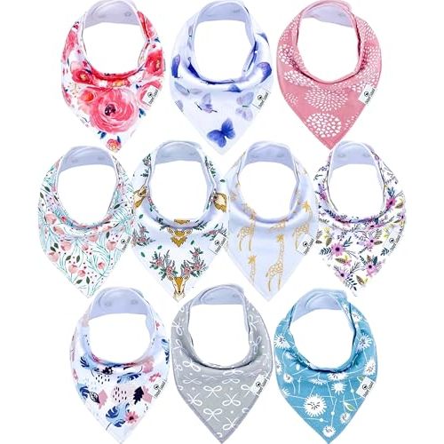 Diaper Squad 10-Pack Organic Cotton Baby Bibs for Baby Boy, Girl