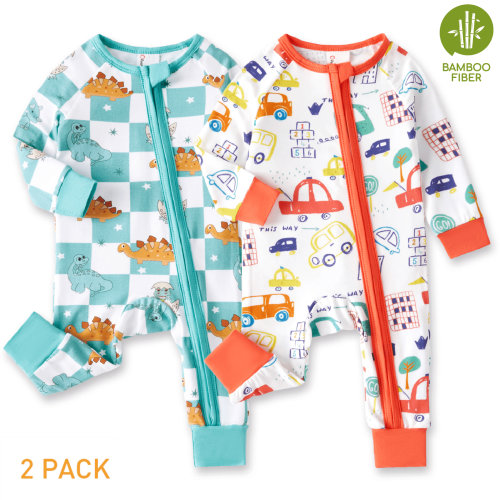 PatPat Baby Boy Clothes Viscose from Bamboo Footless Zip Long Sleeve Bodysuits Snug Fit Pajamas Sleeper,2Pack,0-24 Months