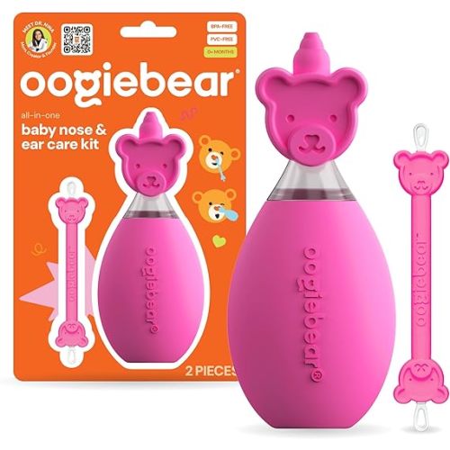 oogiebear: BearPair Baby Nose Cleaner & Ear Wax Removal Tool with Nasal Aspirator - Safe Booger & Earwax Removal for Newborns, Infants, Toddlers - Essential Baby Stuff, Diaper Bag Must-Have - Pink