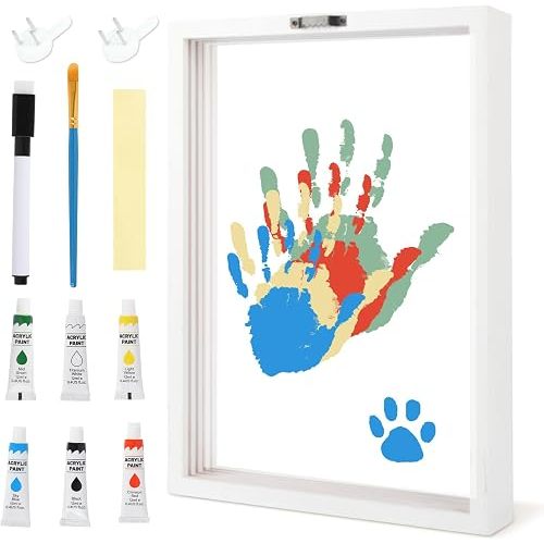 Family Handprint Kit, Baby Hand and Footprint Kit DIY Handmade Keepsake Wooden Frame Gifts for New Parents for Grandparent Mother's Day Anniversary Day Father's, 6 Non -Toxic Paints