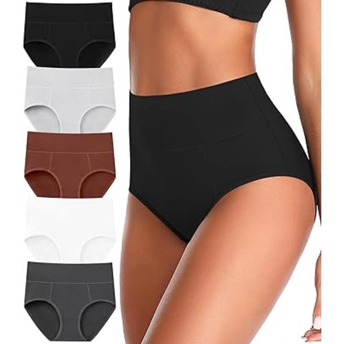 ASIMOON Tummy Control High Waisted Underwear for Women Cotton Plus Size Full Coverage Panties Ladies Briefs