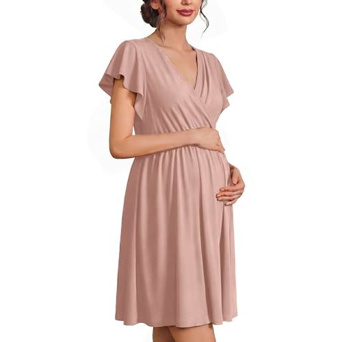 Ekouaer Cotton Labor and Delivery Gown Nursing Nightgown Pajamas Dress | Short Sleeve Maternity Clothes, V Neck Birthing Gown, Maternity Gowns for Labor and Delivery Postpartum Outfits