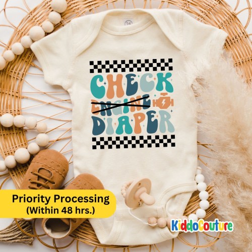 Check Diaper Onesie®, Mechanic Baby Onesie®, Check Diaper Baby Bodysuit, Retro Check Diaper Baby Onesie®, KC-KJH765