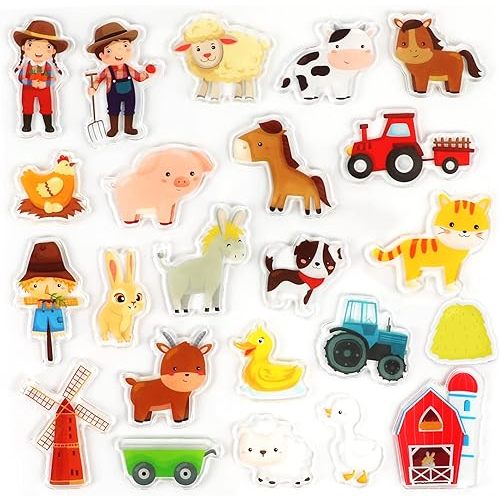 Farm Animals Window Cling Window Thick Gel Clings Decals Stickers for Kids Toddlers and Adults Home Airplane Classroom Nursery Farm Party Supplies Decorations Removable and Reusable 23 PCS