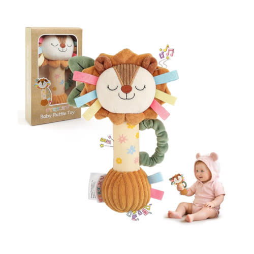 TYRY.HU Baby Rattles Toy, Plush Lion Rattle, Stuffed Animal Hand Rattles,Infant Grab Shake Rattle, Crinkle & Squeaker,Soft Sensory Toy with Sound for Babies 0-6 6-12 Months, Lion