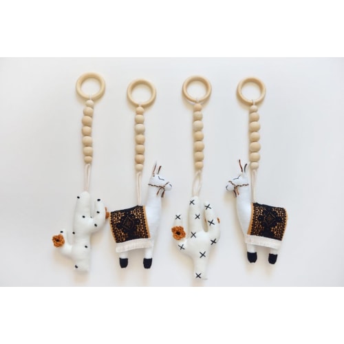 BohoBabyHeaven Llama & Cactus Baby Play Gym Toys - 2, Wood, Cotton, Yarn