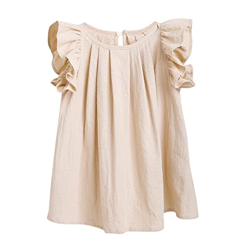 Yanmucy Toddler Cotton Dress Baby Girls Summer Beach Ruffle Pink/Beige Dresses 6-24 Months