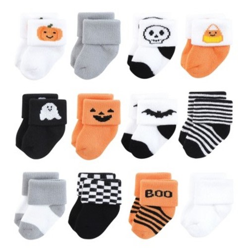 Hudson Baby Infant Baby Cotton Rich Newborn and Terry Socks 12-Pack, Halloween, 6-12 Months