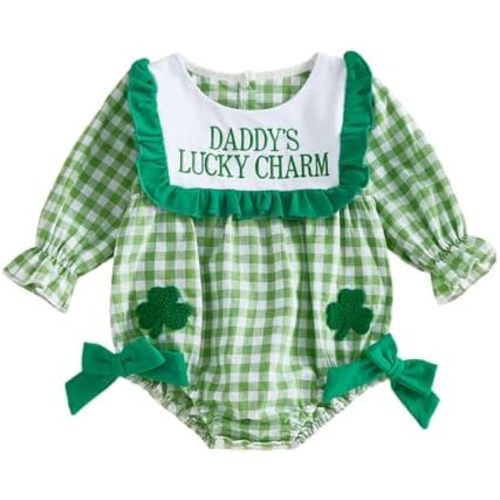 YINGISFITM Baby Girl St Patricks Outfit Newborn My First St Patricks Clover Bubble Sweatshirt Romper Spring Clothes