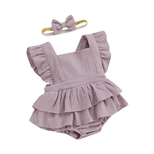 Baby Girls 2Pcs Romper Dress Solid Color Fly Sleeve Skirt Hem Tank Top – August + Willow