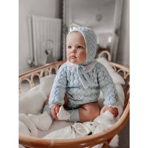 Baby boy romper and bonnet - Set of 2 - Toddler boy - Sitter romper - Baby boy set - Romper and bonnet - Baby boy set - Pale blue outfit