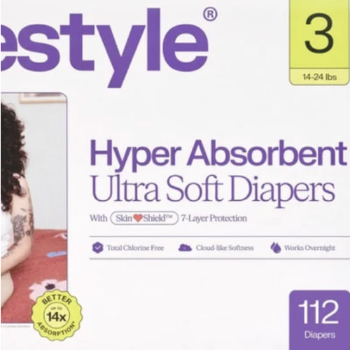 (2 pack) Freestyle Total Chlorine Free 14x Better Absorption Hypoallergenic EWG Verified® Baby Diapers, Size 3 (14-24 lbs), 56 Count