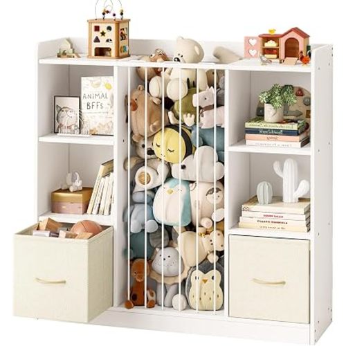 EXPERLAM Toy Storage with Stuffed Animal Storage, White Kids Bookshelf
