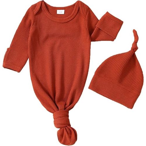 Twopumpkin Baby Girl Boy Coming Home Knotted Gown Unisex Newborn Infant Sleep Onesie Outfit Cute Baby Winter Pajamas