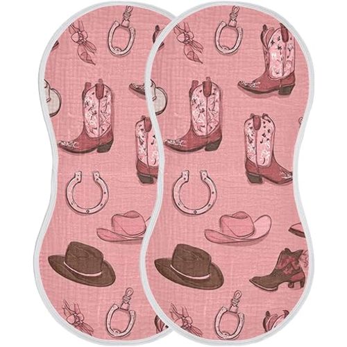 Western Cowgirls Pinks Burp Cloths Baby Boys Girls Absorbent Soft Cotton Burping Cloths Rags, 2 Pack