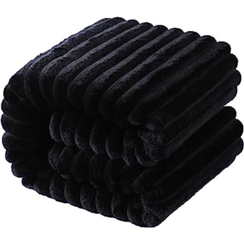 NTBAY Plush Flannel Oversized Baby Blanket, 50X60 Inches Soft and Warm Toddler Blanket with Striped Texture Nursery Bed Blanket for Stroller, Crib, Travel, Baby Gift, 50"x60", Black