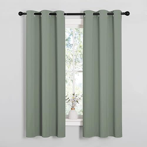 NICETOWN Bedroom Curtain Panels Blackout Draperies, Thermal Insulated Solid Grommet Blackout Curtains/Drapes (1 Pair, 34 by 63 inches, Greyish Green)