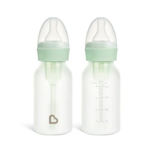 Munchkin Bond Silicone Coated Glass Baby Bottles - Mint - 4 fl oz/2pk: BPA-Free, Level 1 Slow Flow, 0.73 lbs