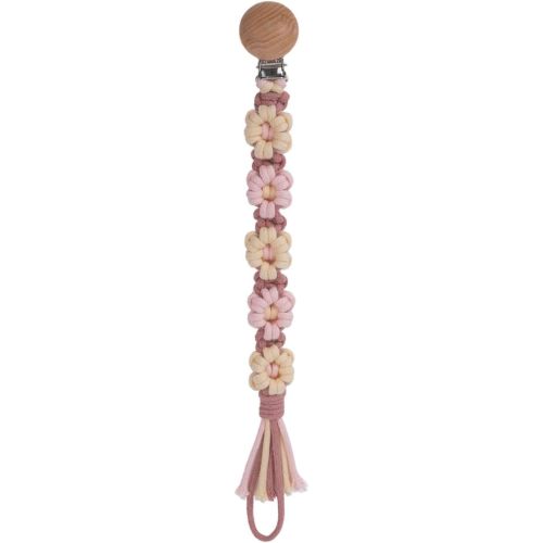 Pacifier Clip for Boys Girls Floral Daisy Macrame Baby Paci Clip Pacifier Holder Leash Boho Wooden Clips Handmade Braided Cotton Binky Clips (1pack:Caramel Style B)