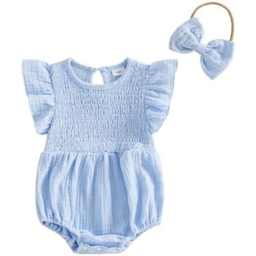 Baby Girl Summer Outfit Newborn Girl Bubble Romper Short Sleeve Jumpsuit Cute Infant Spring Clothing