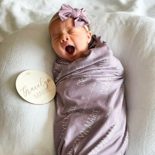 Personalized Dusty Purple Baby Name Swaddle Blanket