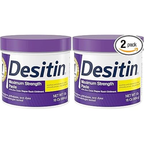Desitin Maximum Strength Diaper Rash Cream, 40% Zinc Oxide | Treatment & Prevention | Hypoallergenic | Paraben-Free | 16 oz Pack of 2