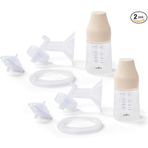 Premium Breast Milk Pump Accessory Kit with Baby Bottles - Medium 24mm - 2 Pack