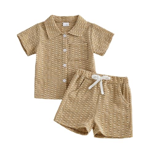 BemeyourBBs Toddler Baby Boy Summer Clothes Button Down Shirt Shorts Set | Toddler Baby Boy Summer Outfit, Button Down Short Sleeve Shirt Shorts Set with Pocket 2 Piece Outfits, for Beach, Vacation