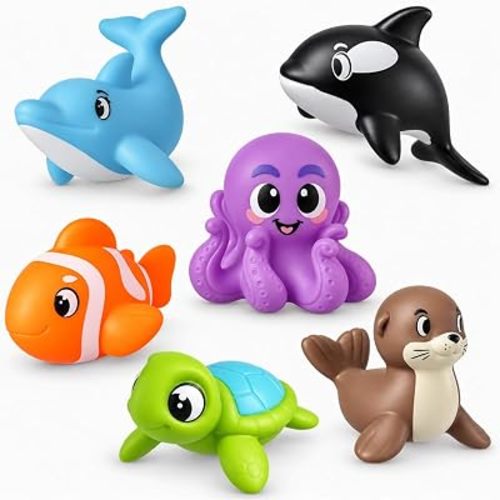 No Hole Bath Toys for Babies 9 Months and Up, 6 Pack Ocean Animals
