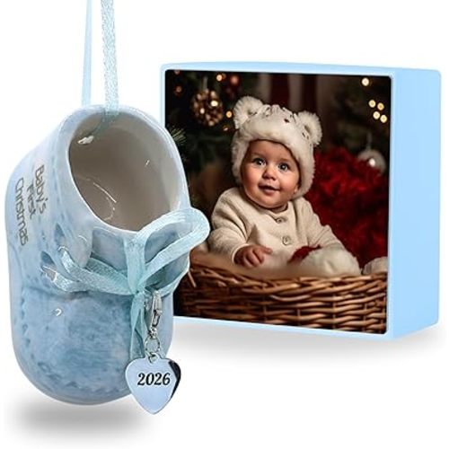 Baby's First Christmas Ornament 2026 - Baby Shoe Ornament, My 1st Christmas Ornaments, Newborn Son Ornaments Baby Boy Shower Gift 2026