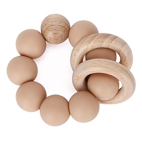 Baby Teether, Organic Baby Teething Toy, Socub Silicone and Wooden Baby Teething Ring for Mouth Explore, BPA Free, 3+ Months, Apricot
